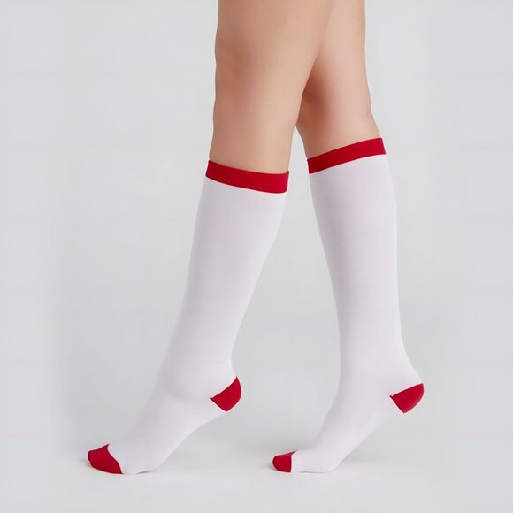 Fair Isle ✦ Red & White Pajama Romper Set ✦ Long Sleeve Henley & Knee‑High Socks - Picture 5 of 7